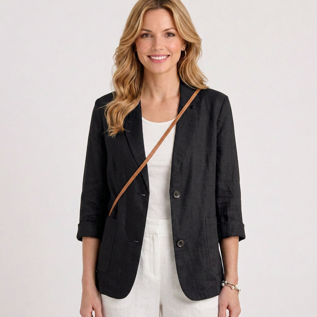 Linen Blend Single-Breasted Blazer