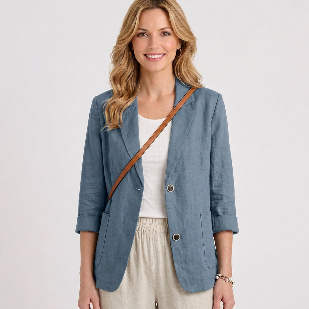 Linen Blend Single-Breasted Blazer
