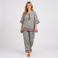 Embroidered Trim Linen Tunic and Trouser Set