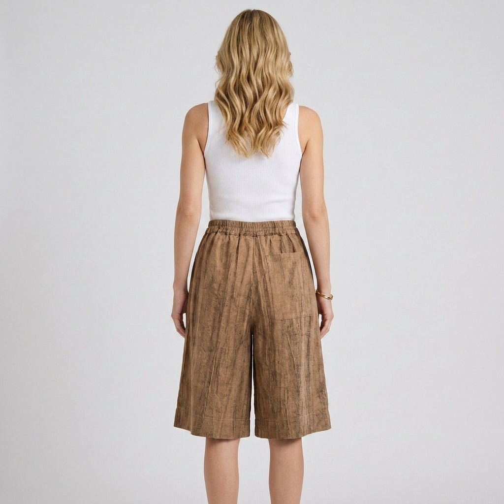 Pleated Wide Leg Bermuda Shorts