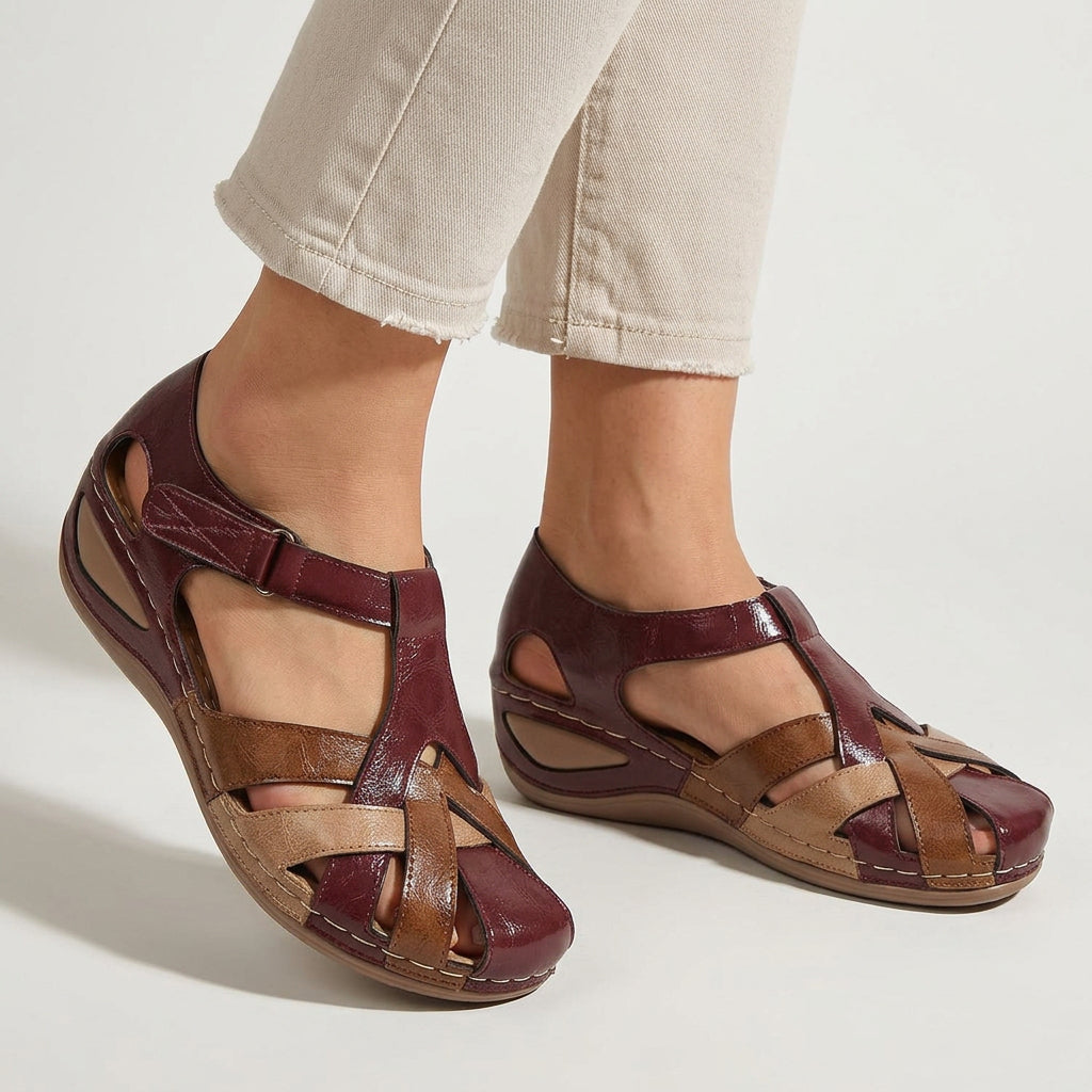Closed-Toe Wedge Sandals with Woven Straps