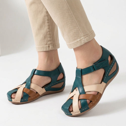 Closed-Toe Wedge Sandals with Woven Straps
