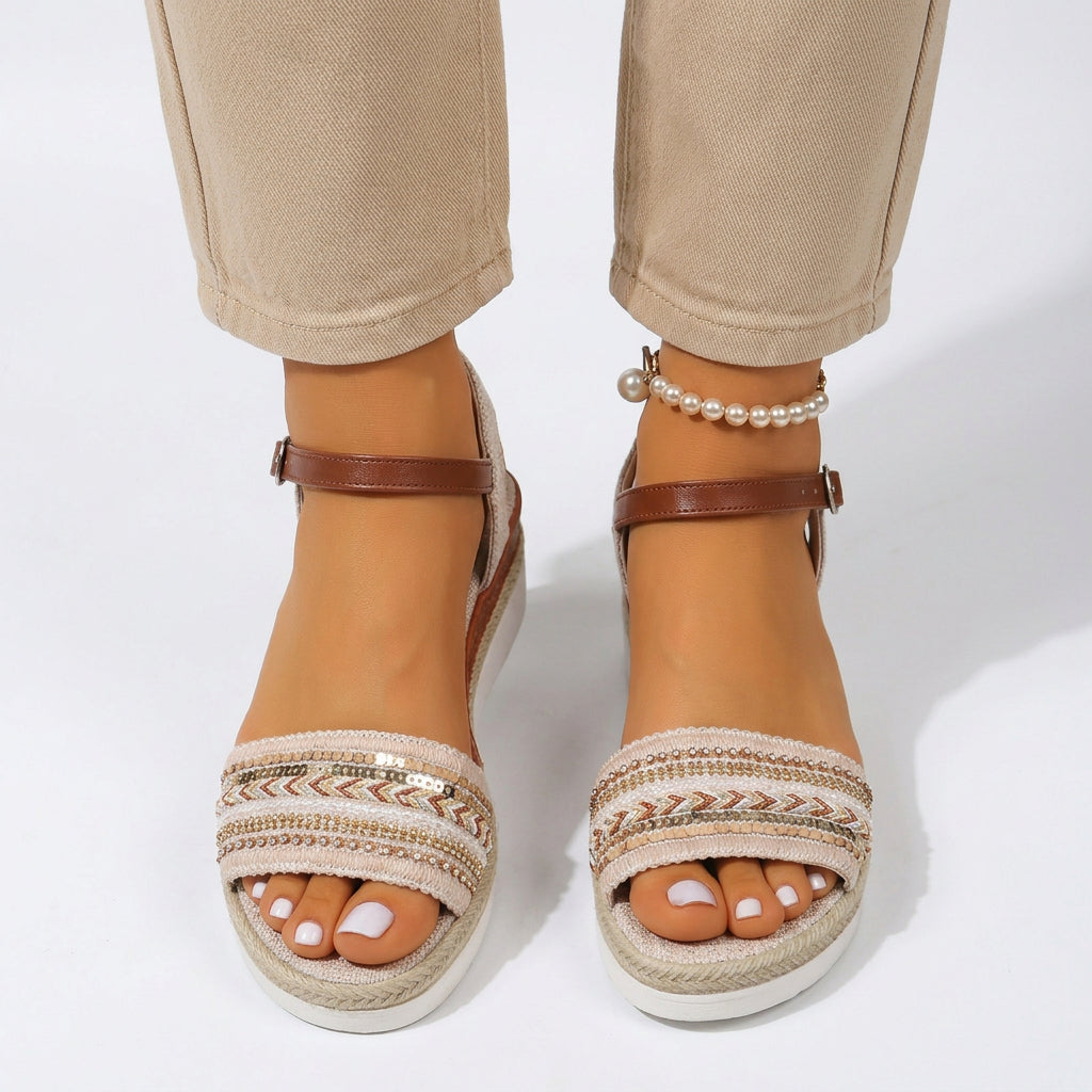Espadrille Wedge Sandals with Woven Detail
