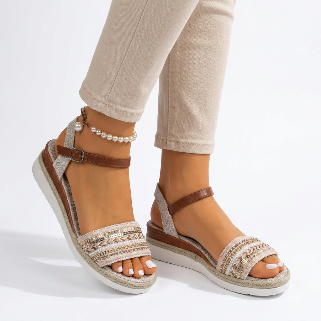 Espadrille Wedge Sandals with Woven Detail