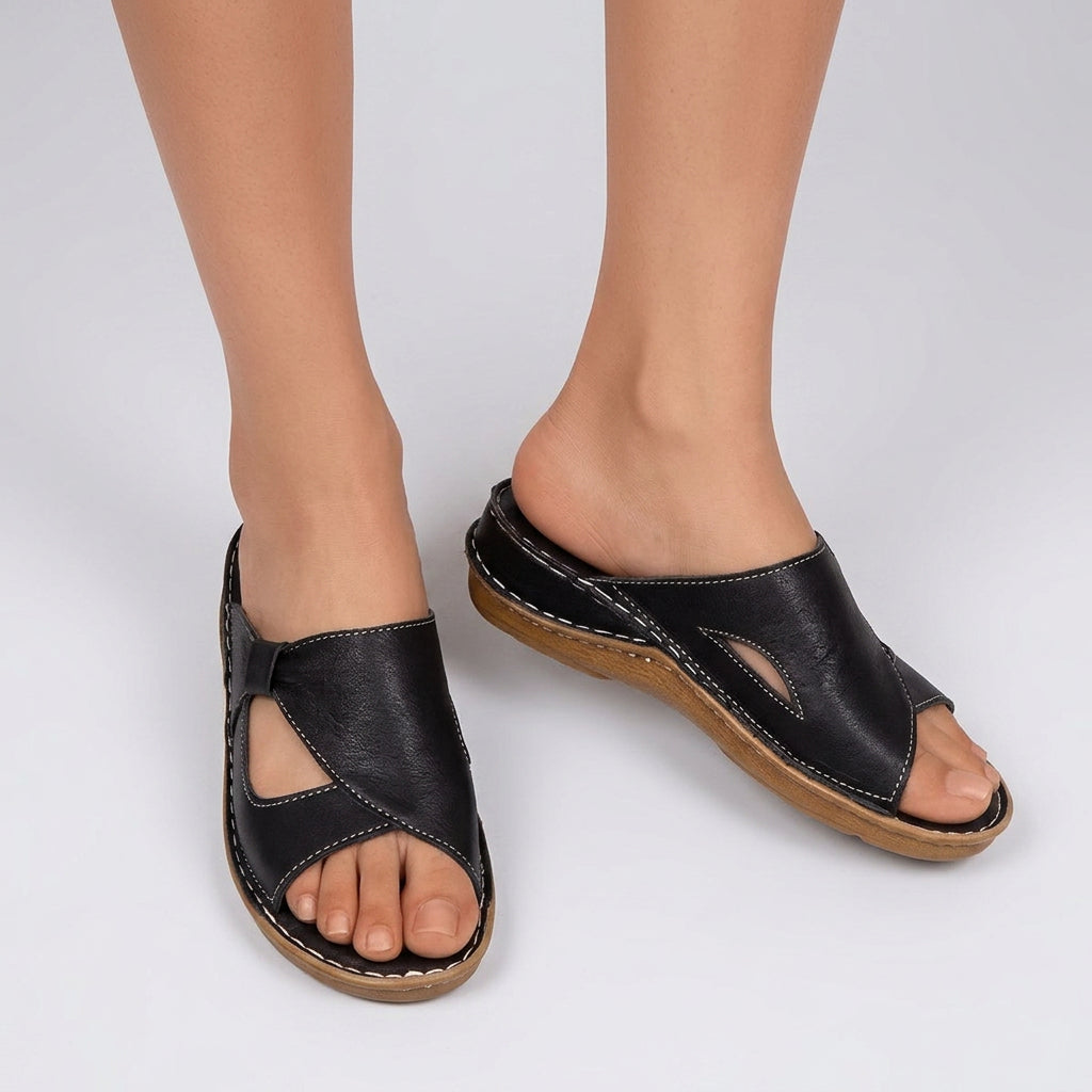 Open-Toe Slip-On Wedge Sandals with Cut-Out