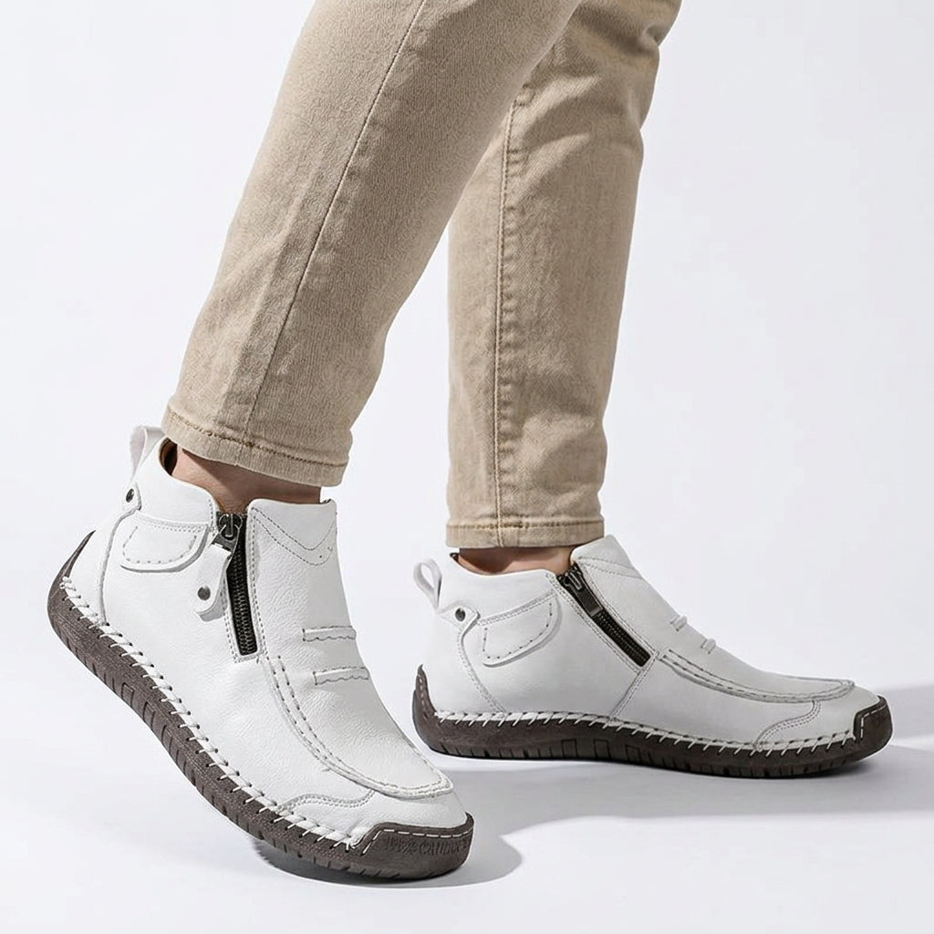 Hand-Stitched Leather Ankle Boots with Side Zip