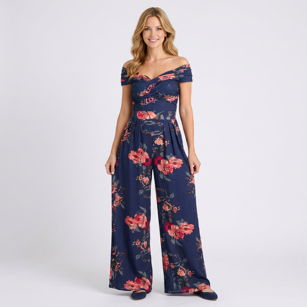 Floral Off-Shoulder Top and Wide-Leg Trouser Set