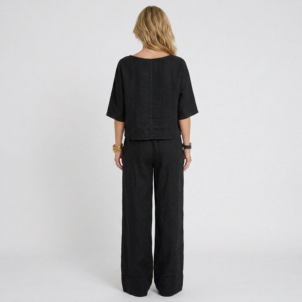 Relaxed Linen Top and Wide-Leg Trouser Set