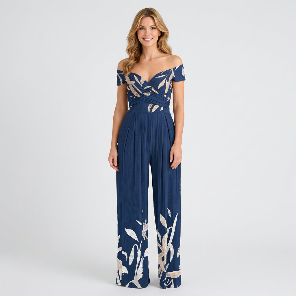 Floral Off-Shoulder Top and Wide-Leg Trouser Set