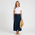 Textured Button-Front Maxi Skirt with Side Slit