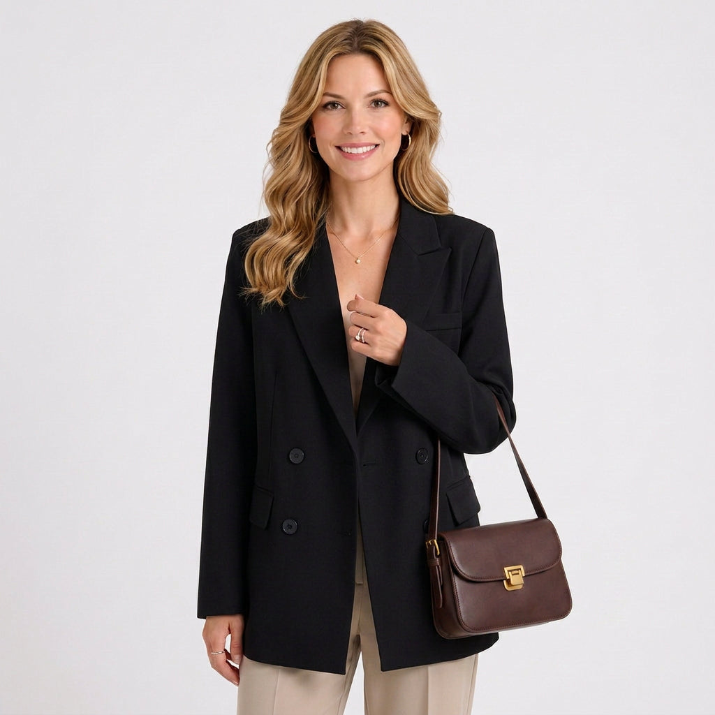 Structured Flap Shoulder Bag with Gold Clasp