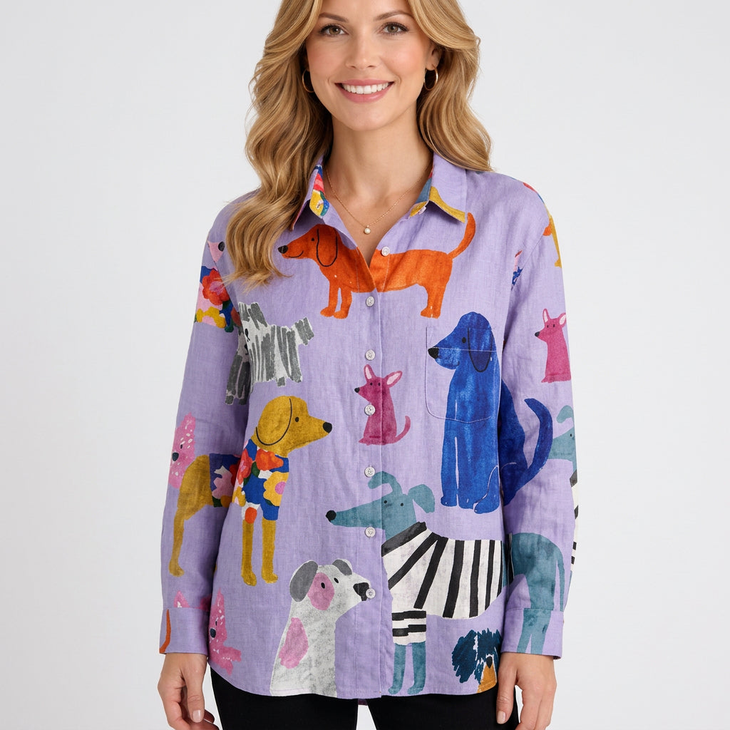 Print Linen Shirt with Button Front