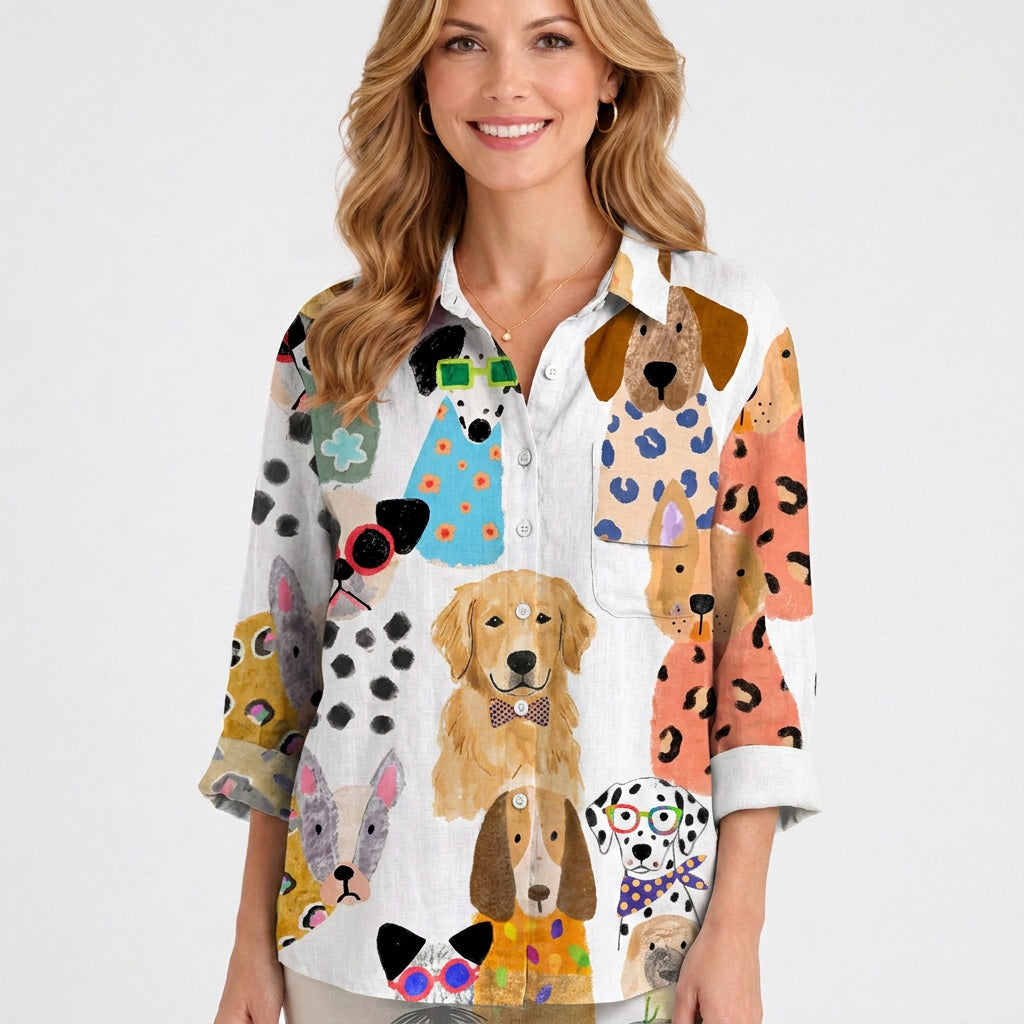 Print Linen Shirt with Button Front