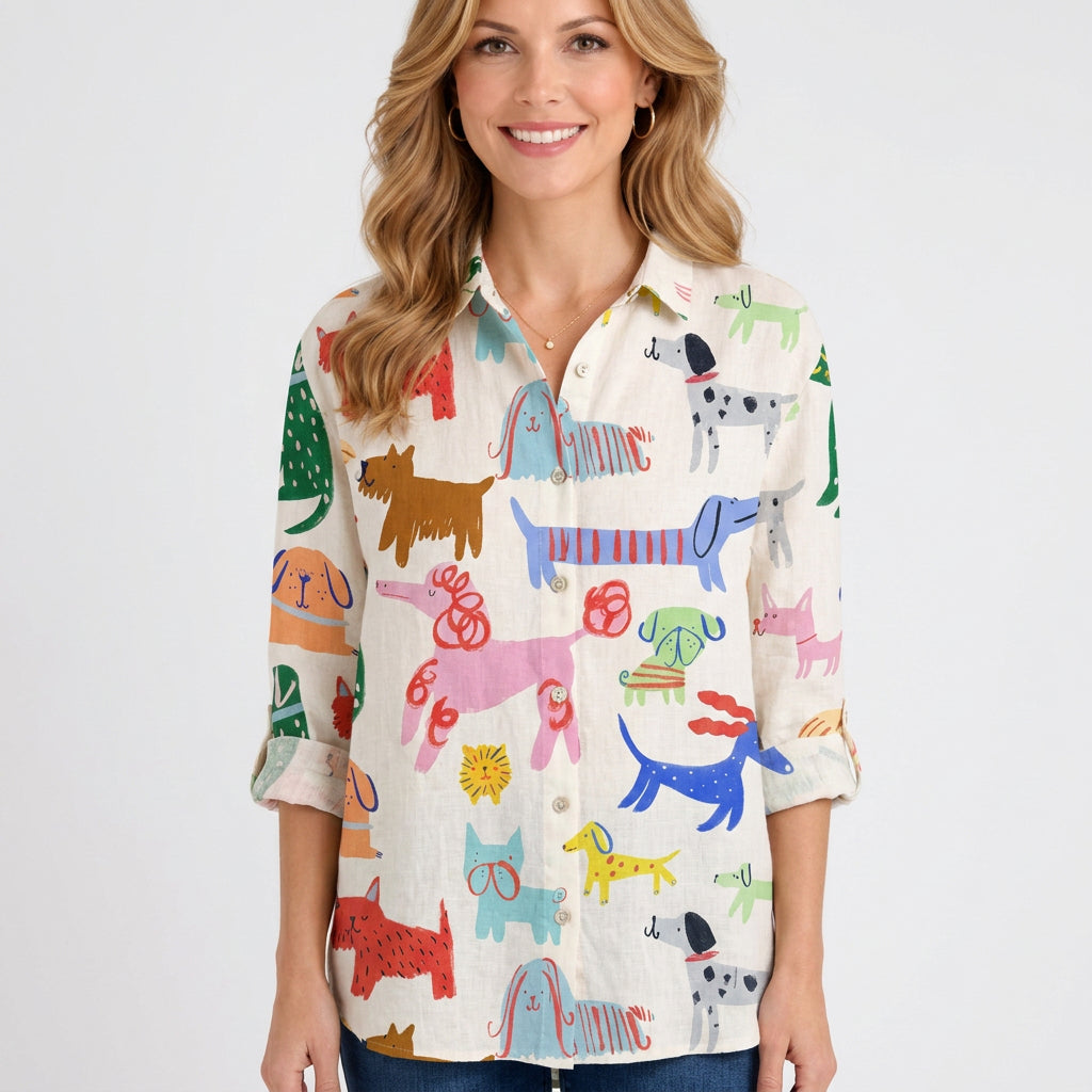 Print Linen Shirt with Button Front