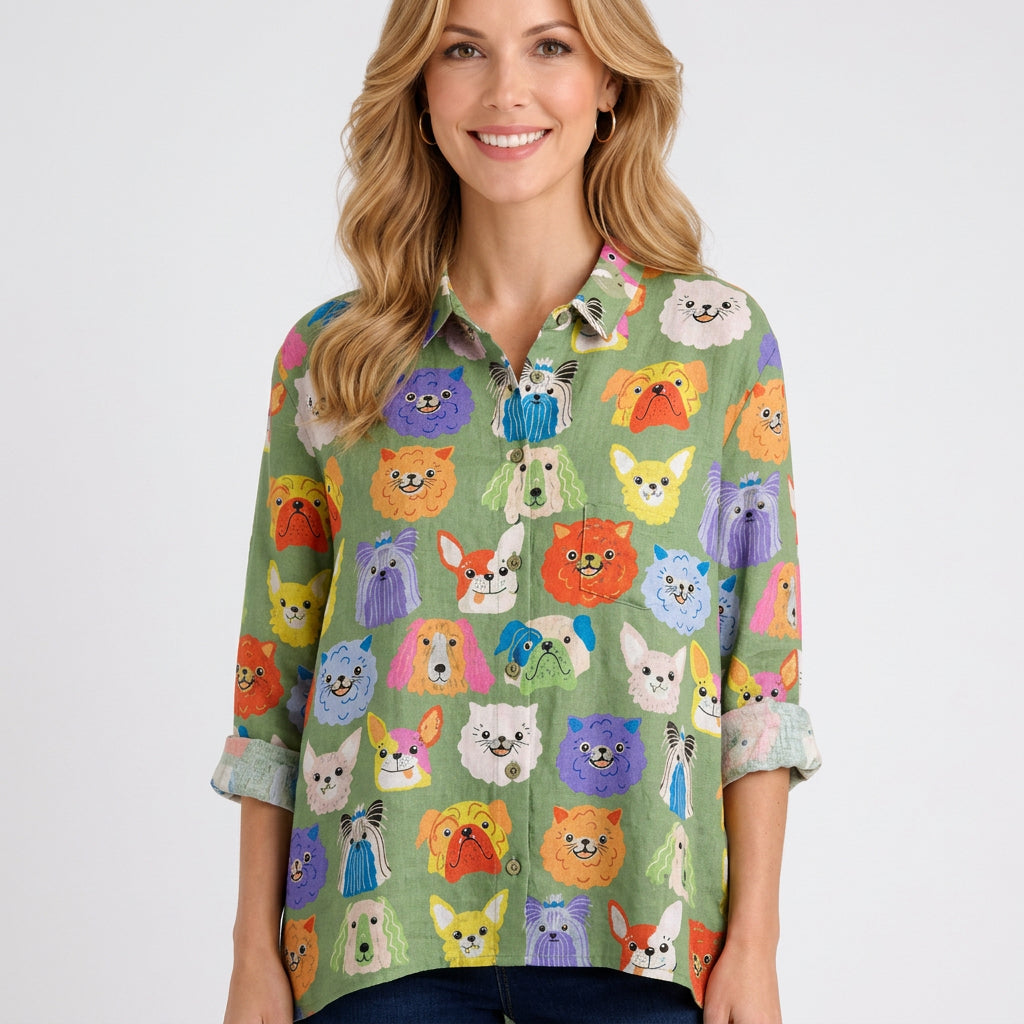 Print Linen Shirt with Button Front