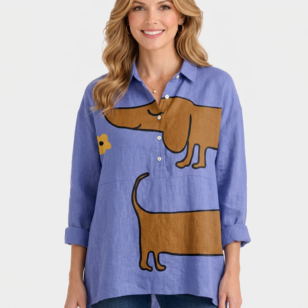 Print Linen Shirt with Button Front