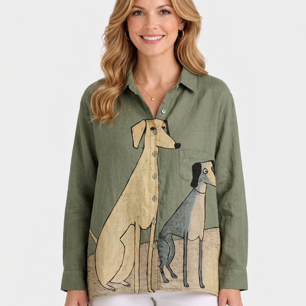 Print Linen Shirt with Button Front