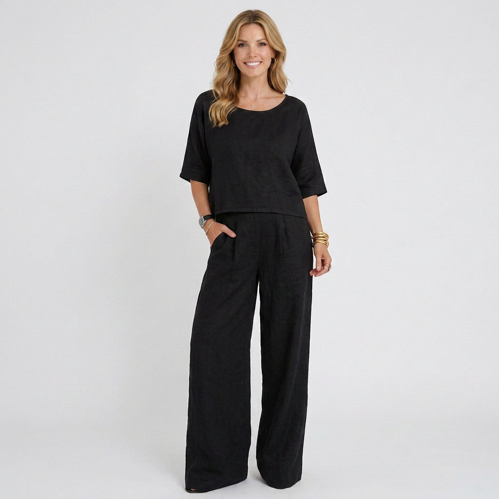Relaxed Linen Top and Wide-Leg Trouser Set