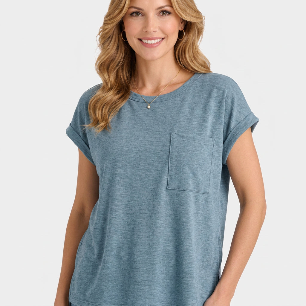 Relaxed Cap Sleeve Top with Chest Pocket