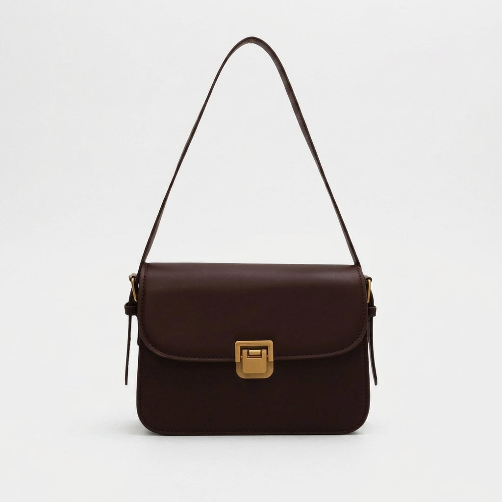 Structured Flap Shoulder Bag with Gold Clasp