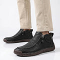 Hand-Stitched Leather Ankle Boots with Side Zip