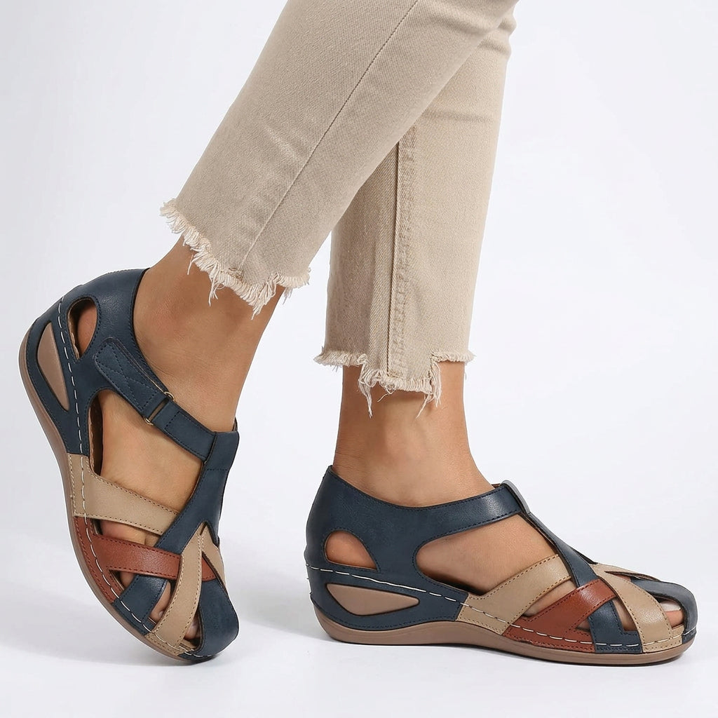 Closed-Toe Wedge Sandals with Woven Straps