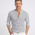 Striped Long Sleeve Henley with Button Placket