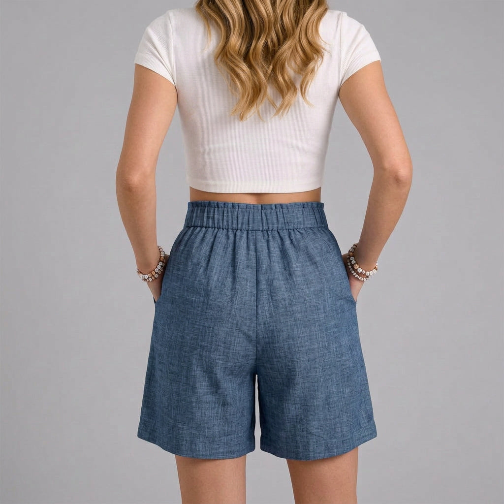 High-Waist Pleated Tailored Bermuda Shorts