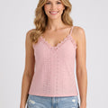 Lace-Trim Eyelet Cami Top with V-Neckline