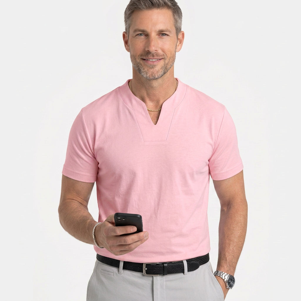 Slim Fit Short Sleeve V-Neck Tee with Notch Collar
