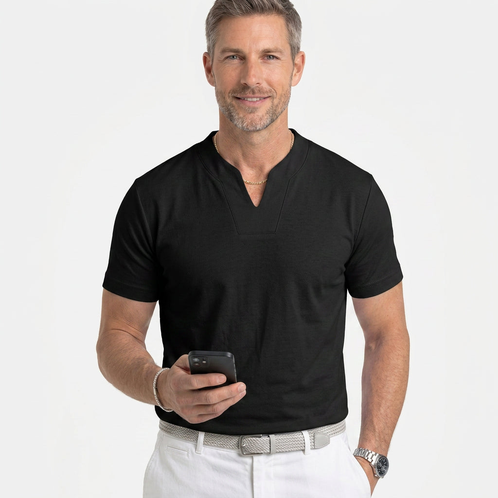Slim Fit Short Sleeve V-Neck Tee with Notch Collar