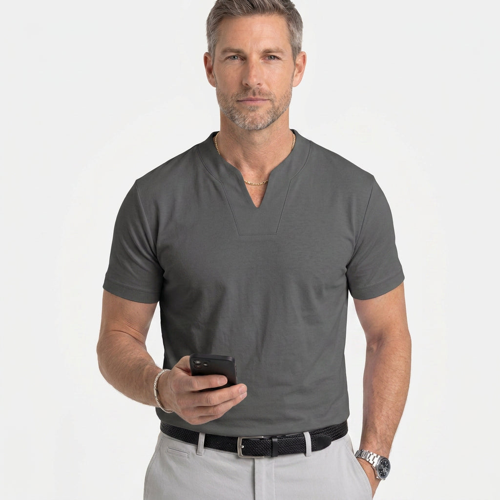 Slim Fit Short Sleeve V-Neck Tee with Notch Collar
