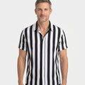 Vertical Stripe Short Sleeve Cuban Collar Shirt