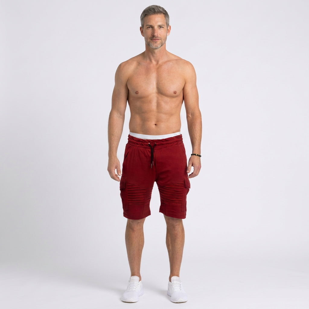 Pleated Drawstring Cargo Sweat Shorts for Men