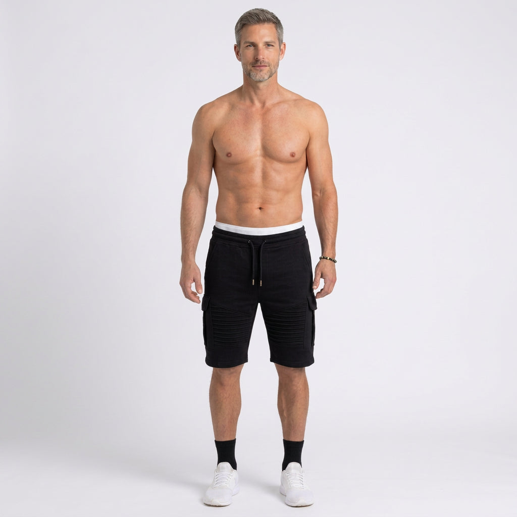 Pleated Drawstring Cargo Sweat Shorts for Men