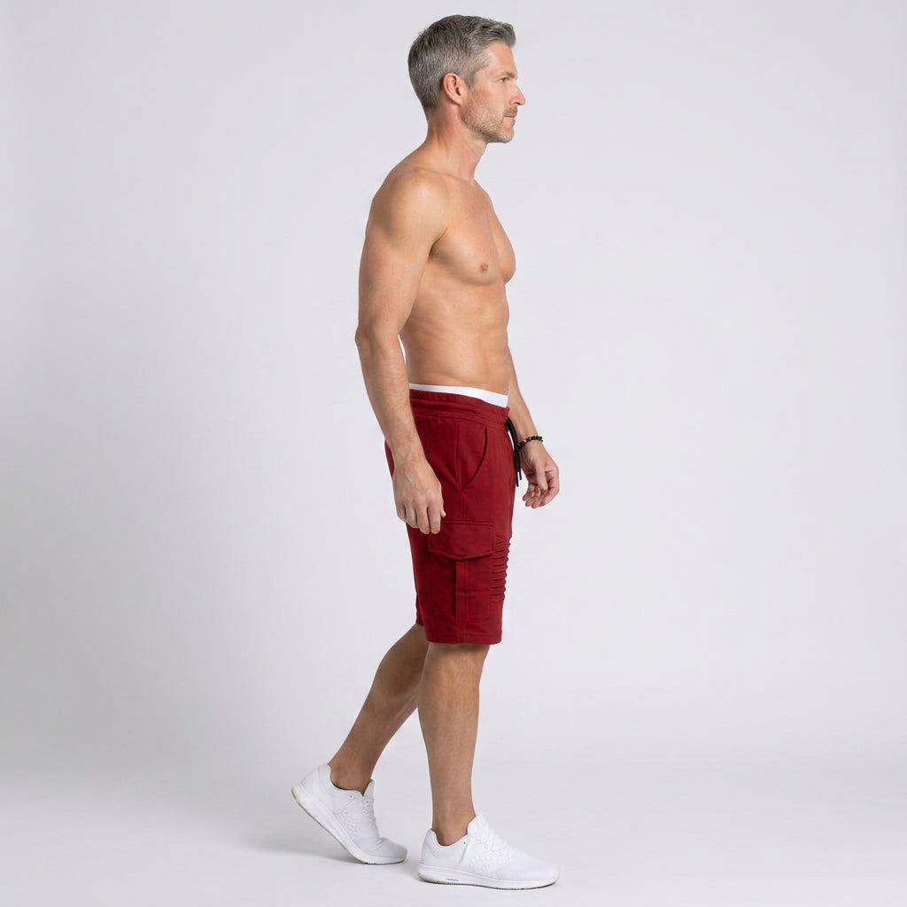 Pleated Drawstring Cargo Sweat Shorts for Men