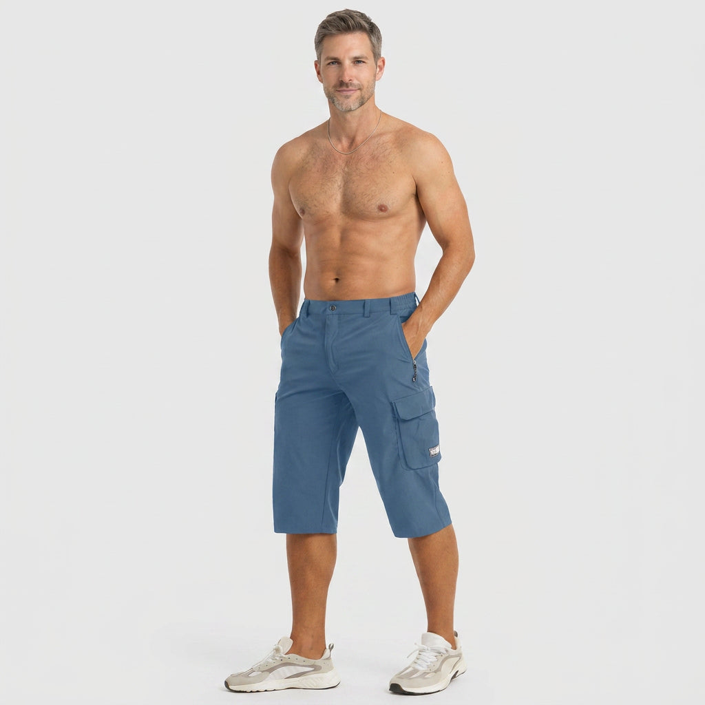 Quick-Dry Below-Knee Cargo Shorts with Zip Pocket