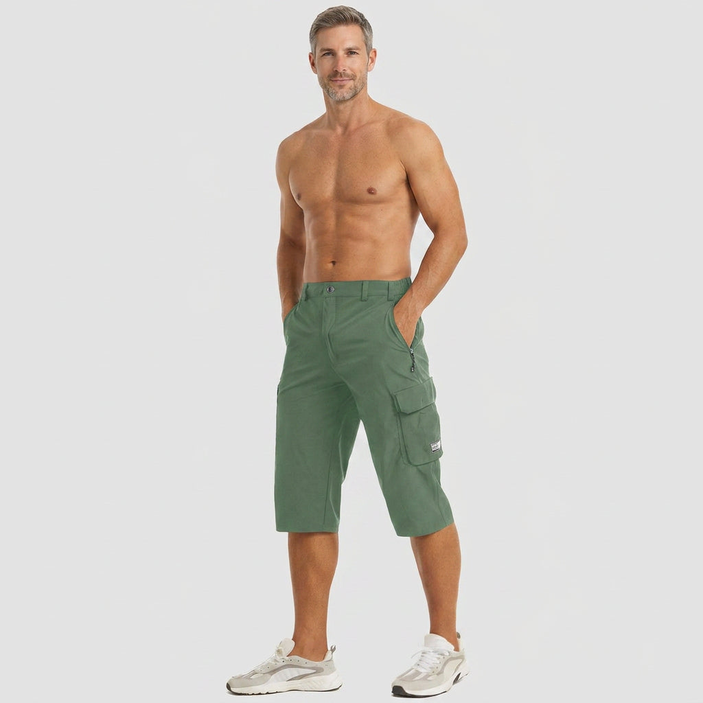 Quick-Dry Below-Knee Cargo Shorts with Zip Pocket