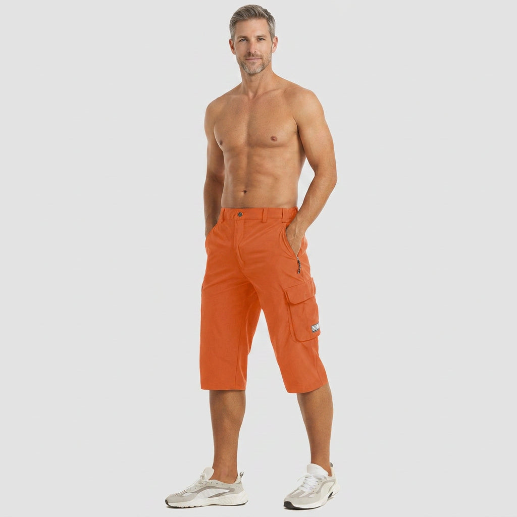 Quick-Dry Below-Knee Cargo Shorts with Zip Pocket