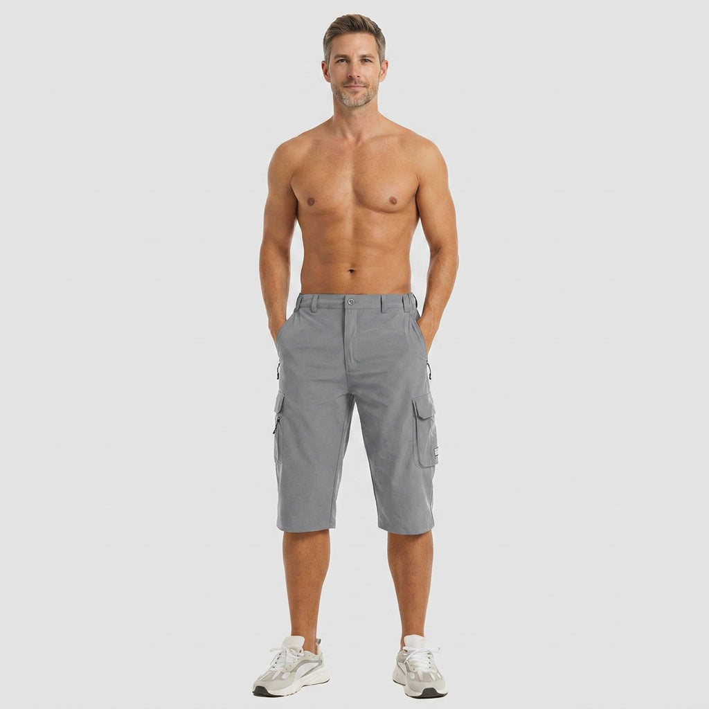 Quick-Dry Below-Knee Cargo Shorts with Zip Pocket