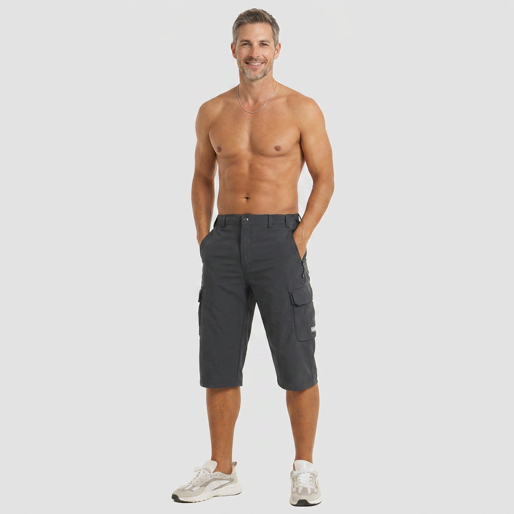 Quick-Dry Below-Knee Cargo Shorts with Zip Pocket