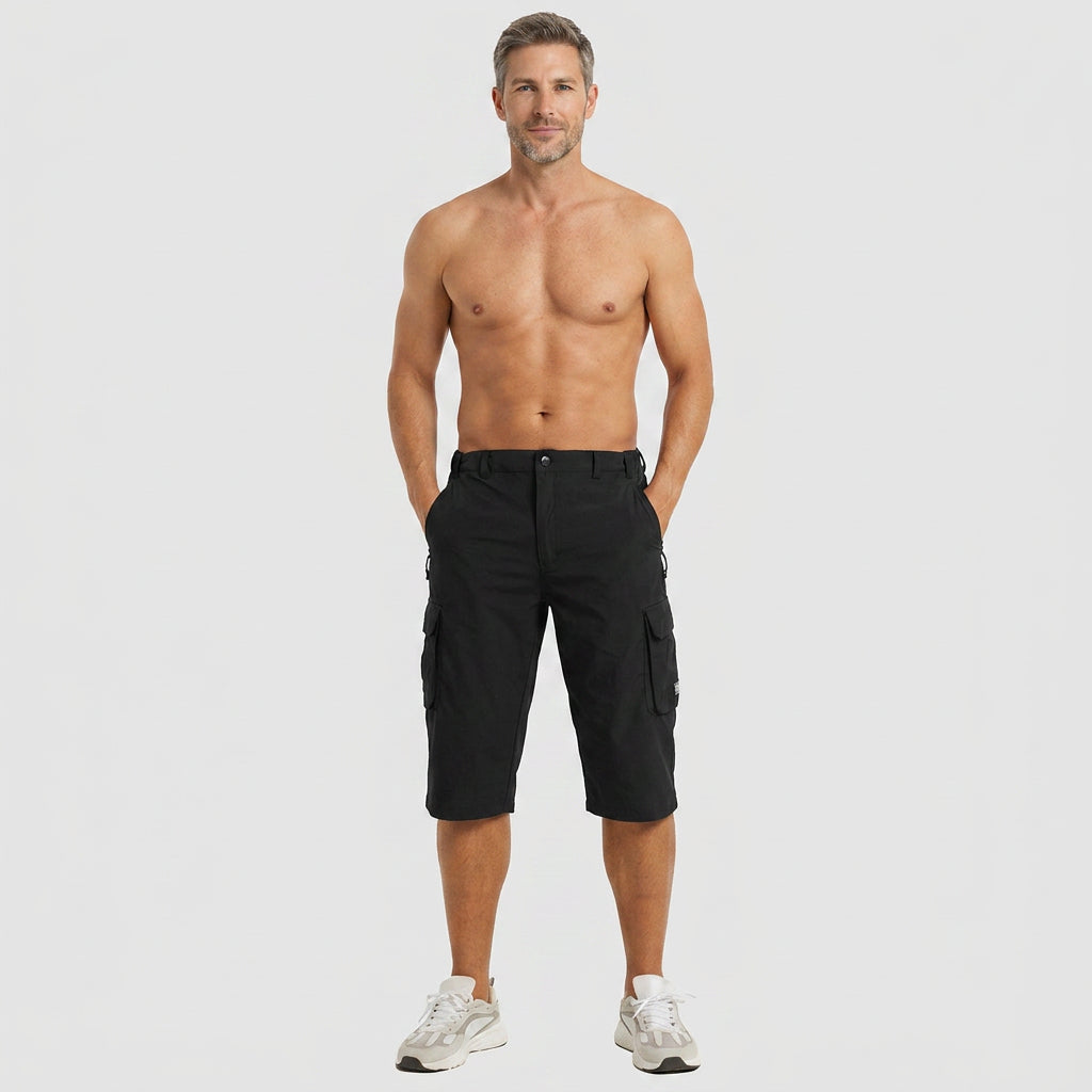 Quick-Dry Below-Knee Cargo Shorts with Zip Pocket