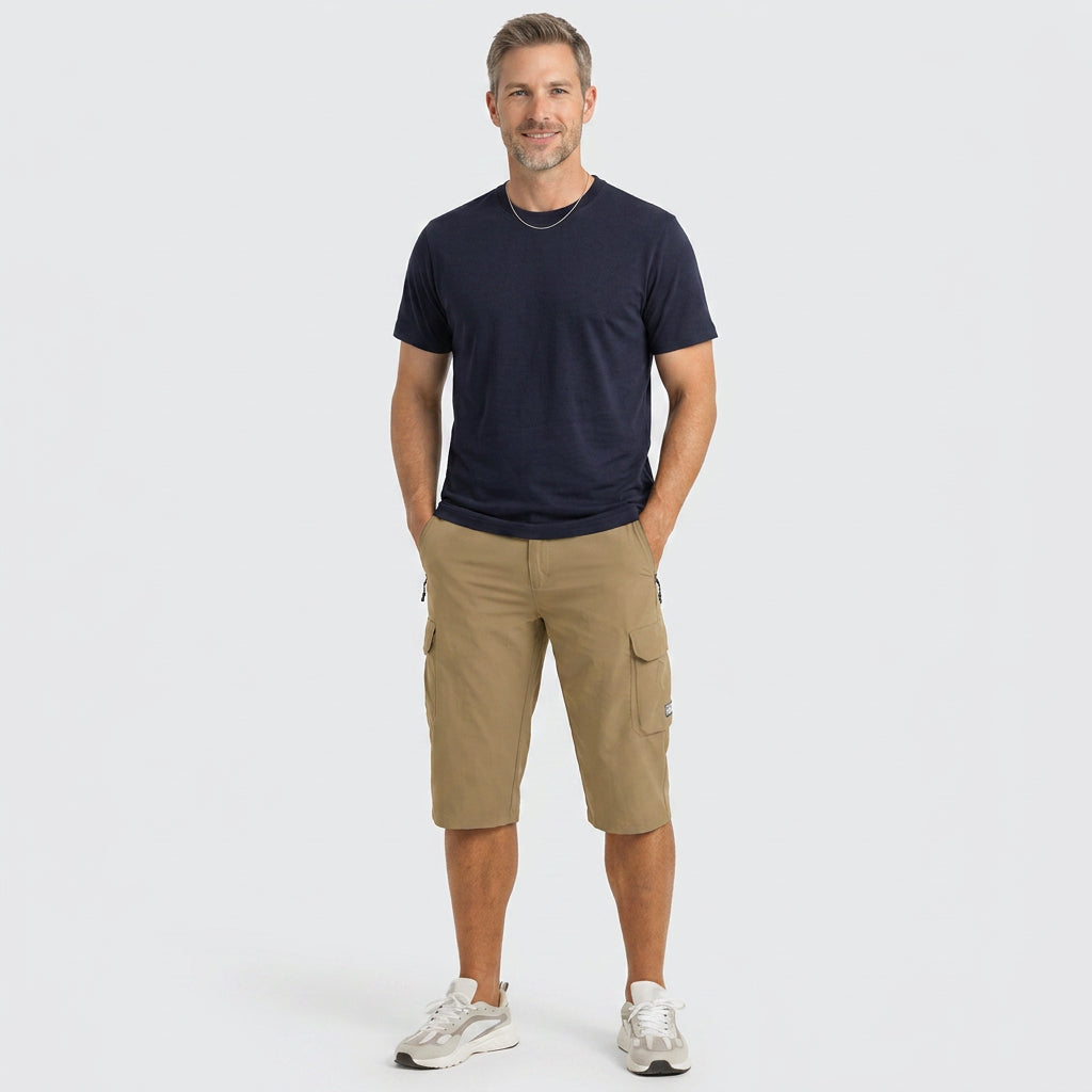 Quick-Dry Below-Knee Cargo Shorts with Zip Pocket