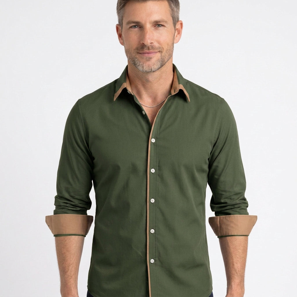 Slim Fit Shirt with Contrast Collar and Cuffs