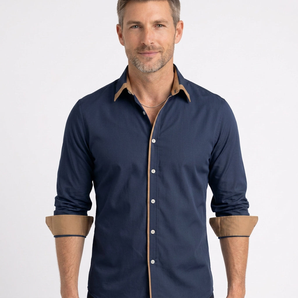 Slim Fit Shirt with Contrast Collar and Cuffs