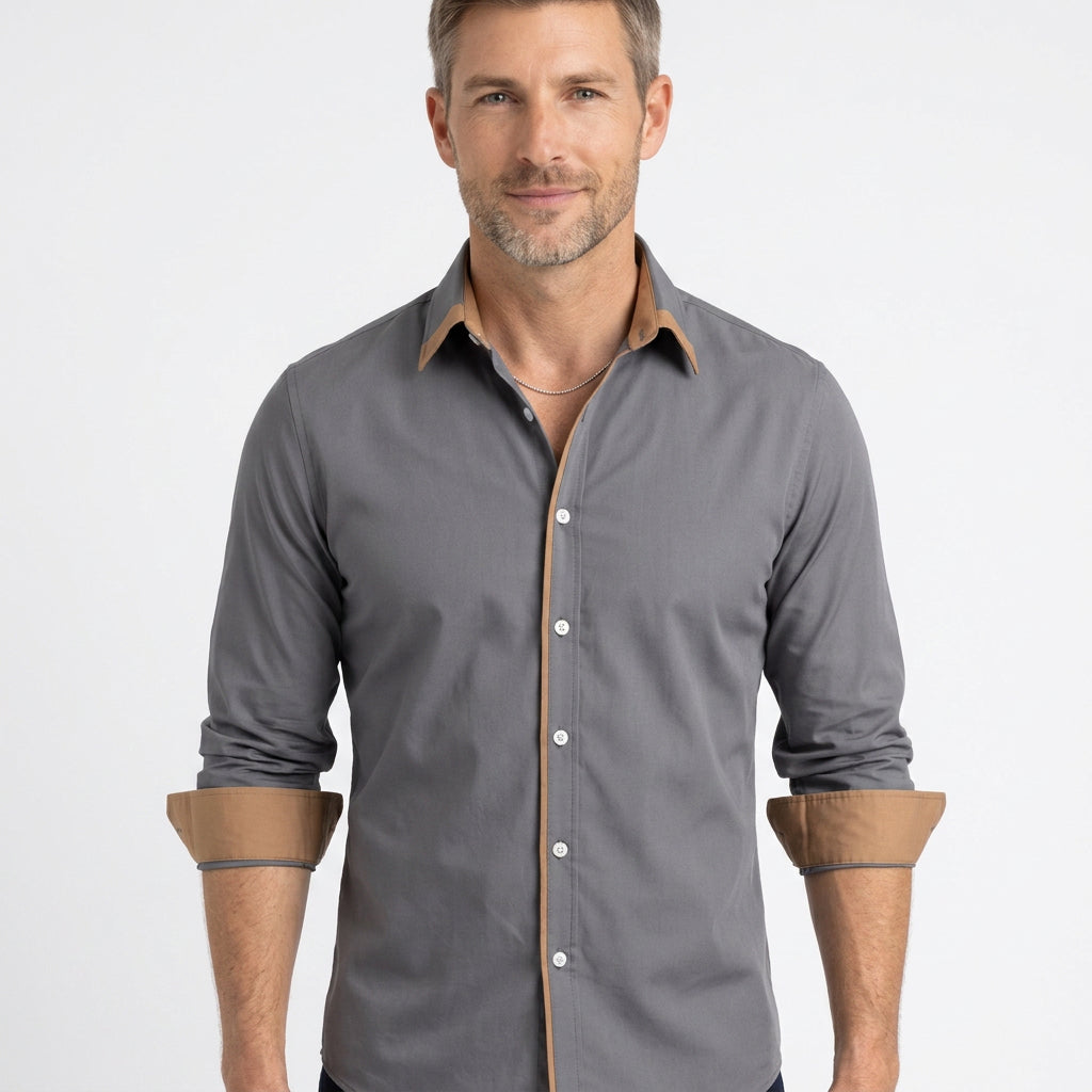 Slim Fit Shirt with Contrast Collar and Cuffs