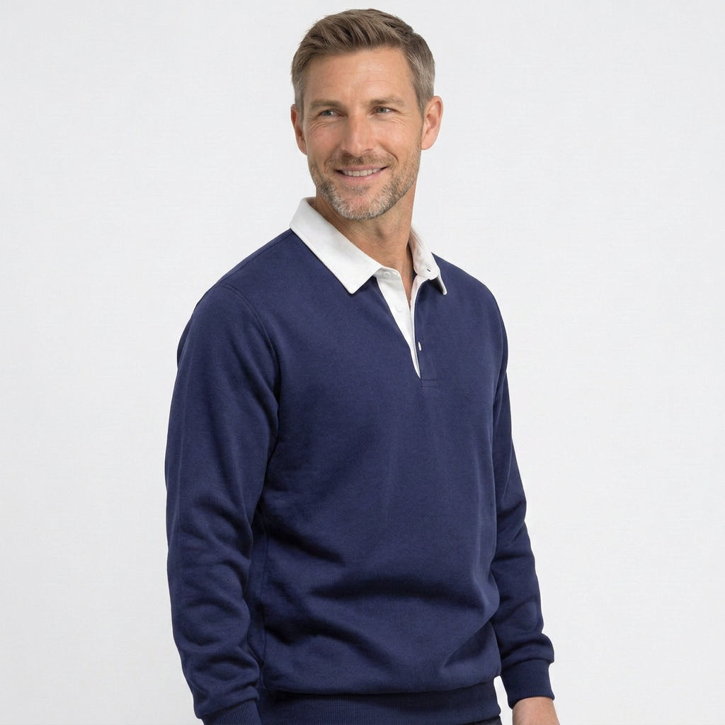 Contrast Collar Long Sleeve Polo Sweatshirt