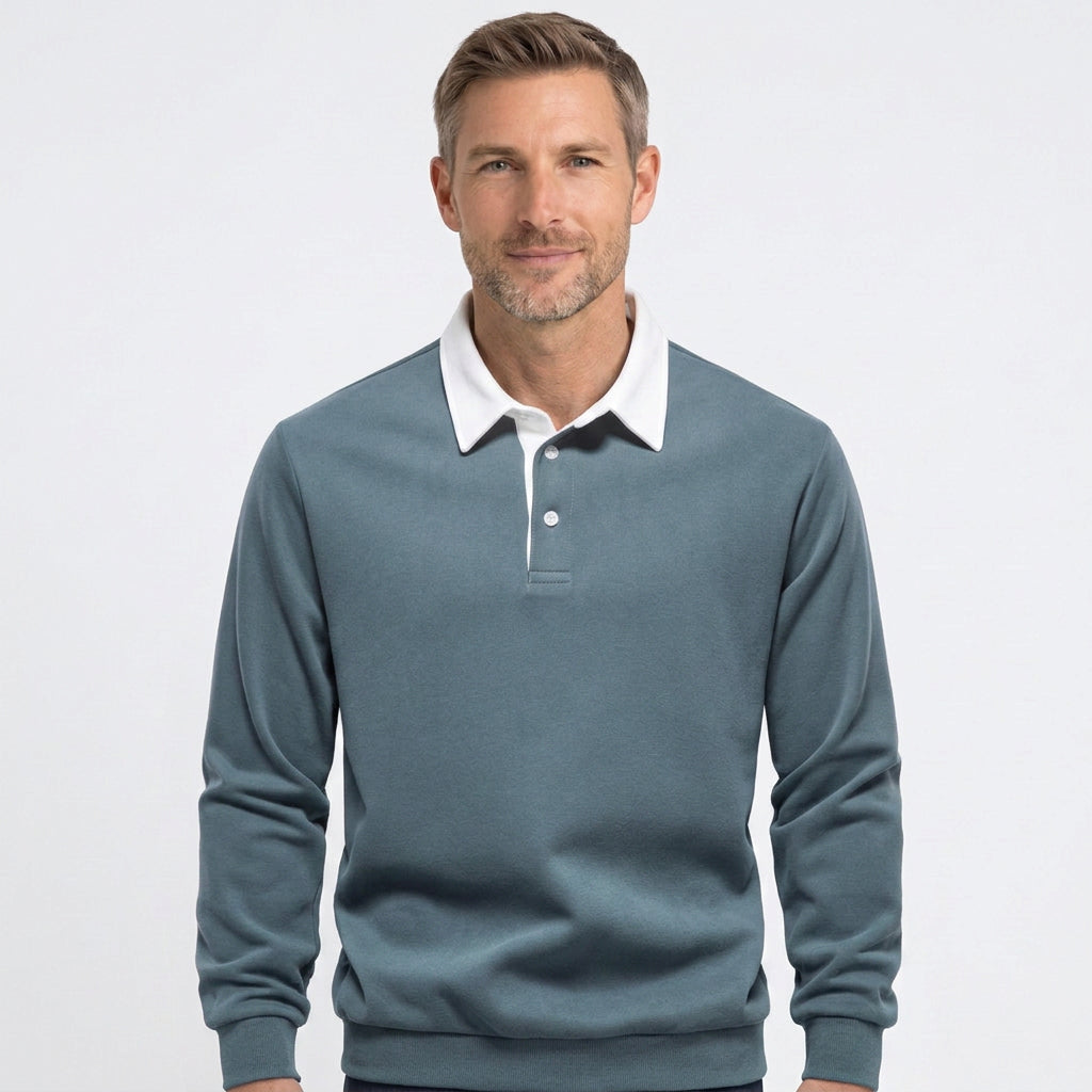 Contrast Collar Long Sleeve Polo Sweatshirt