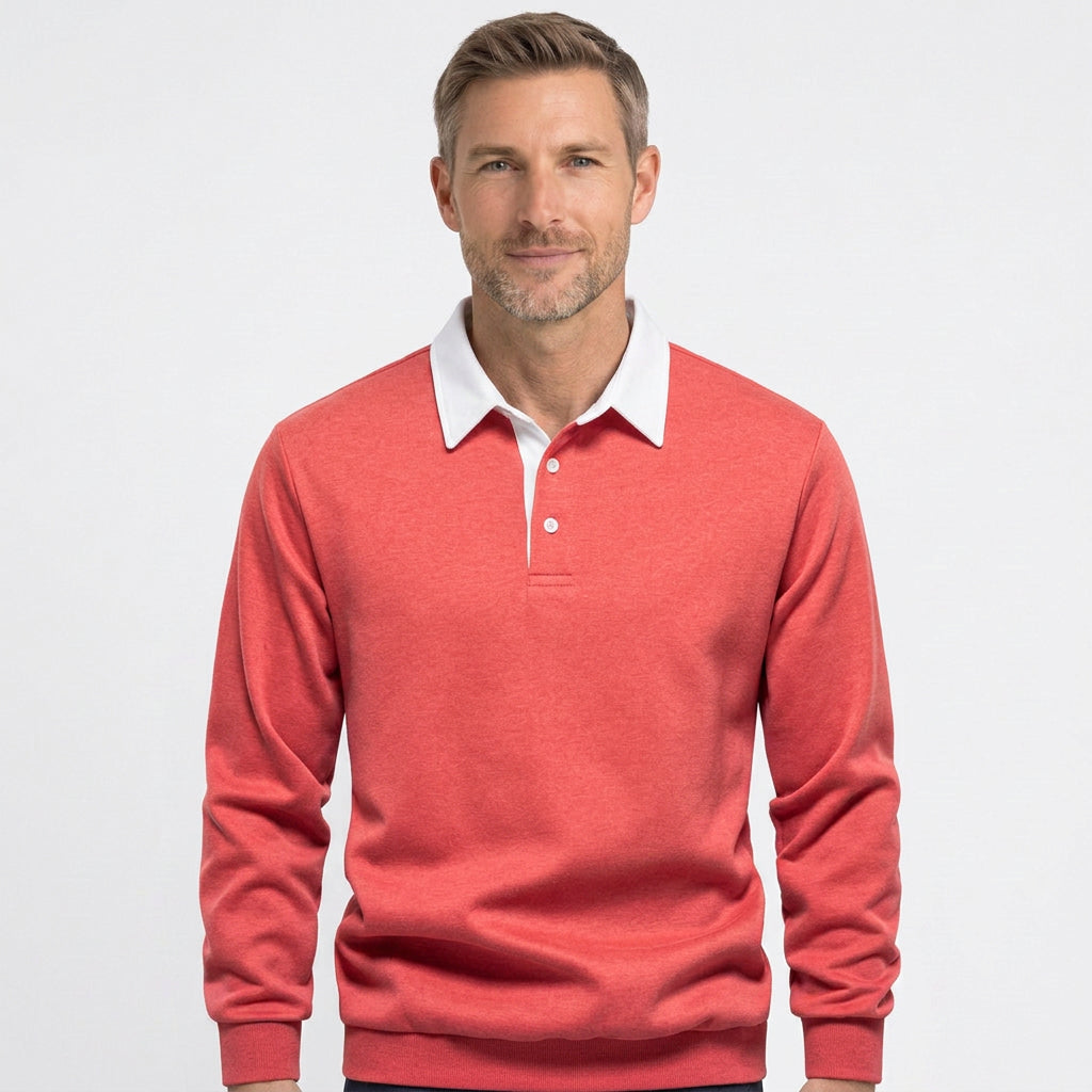Contrast Collar Long Sleeve Polo Sweatshirt