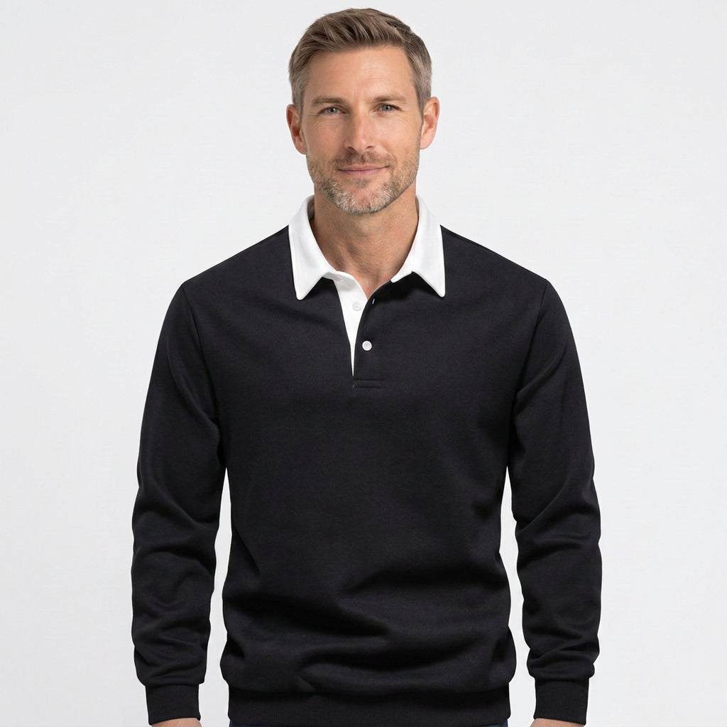 Contrast Collar Long Sleeve Polo Sweatshirt
